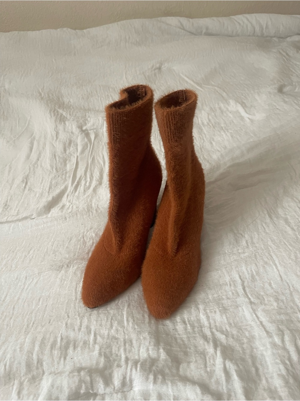 Gucci Rust Brown Fuzzy Pointed Sock Boots